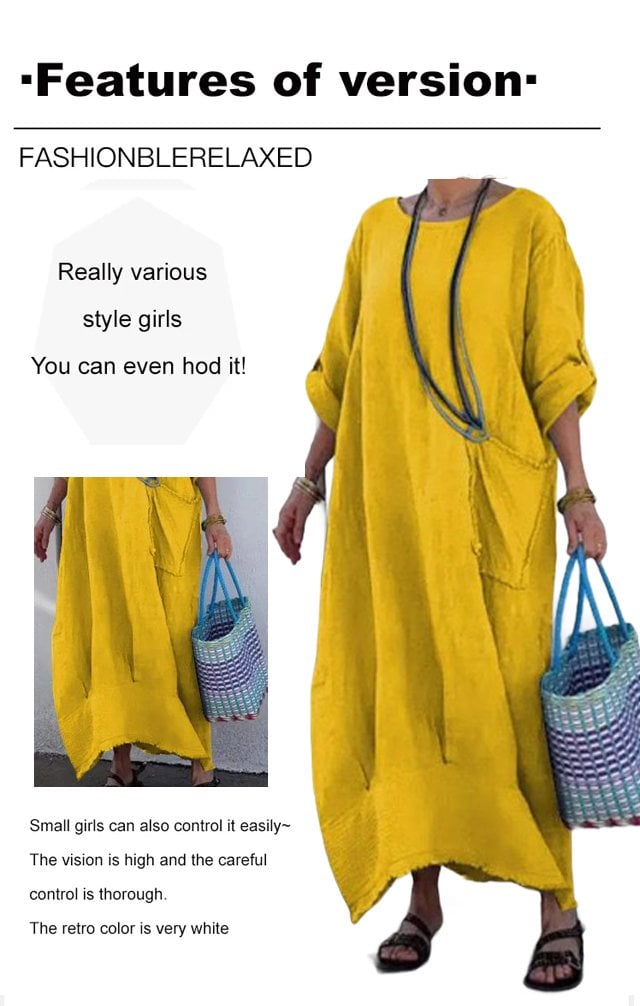 🎁Last Day Promotion 49% OFF🔥Cotton Linen Casual Solid Color Pocketed Round Neck Long Jumpsuit