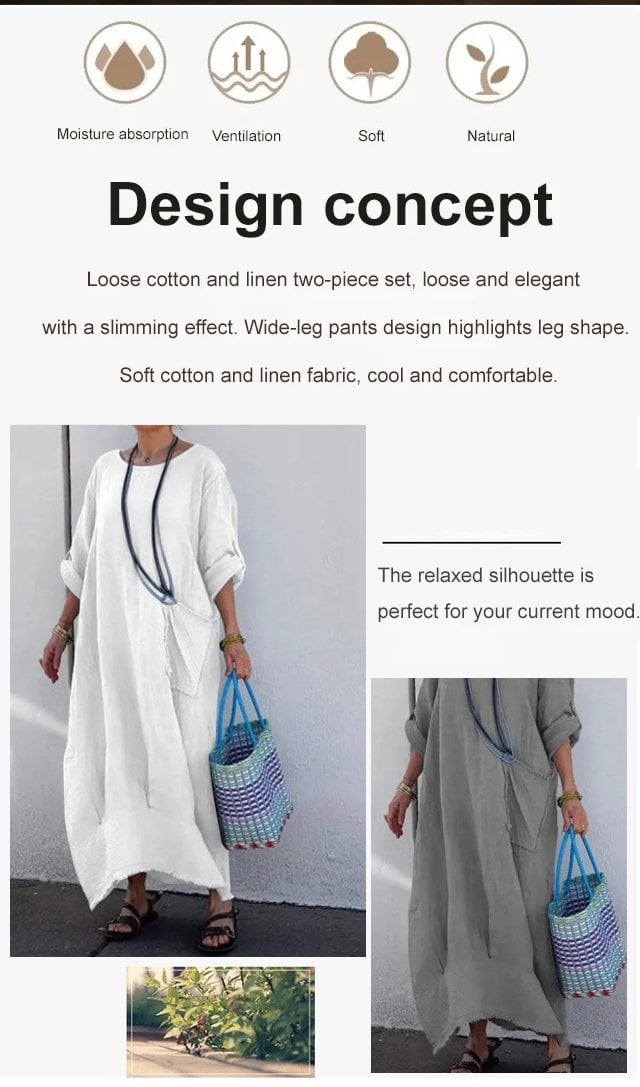 🎁Last Day Promotion 49% OFF🔥Cotton Linen Casual Solid Color Pocketed Round Neck Long Jumpsuit