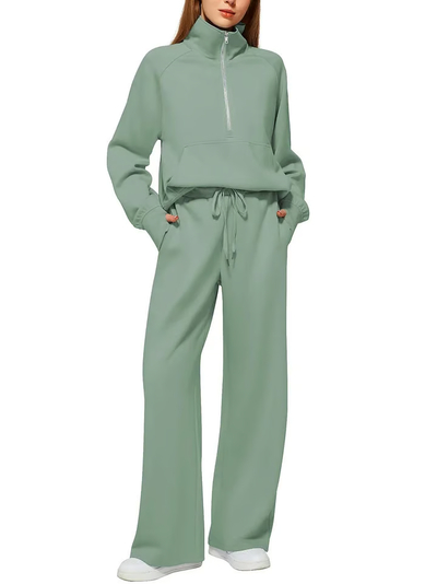 ⏰ LAST DAY SAVE 70% 💥 Women's Solid Color Cotton Half Zip Two-Piece Set
